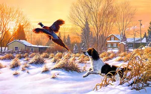 Hunting Dog Chasing Bird Wallpaper