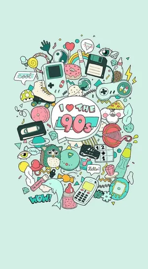I Love The 90s Doodle Art Wallpaper