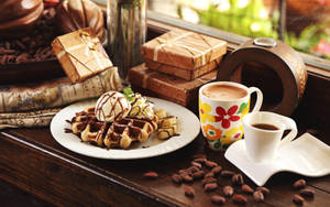 Ice Cream Waffle Desserts Wallpaper