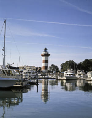 Iconic Harbor Town Lighthouse In South Carolina Wallpaper