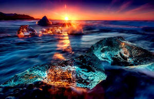 Icy Sunset Ocean Wallpaper