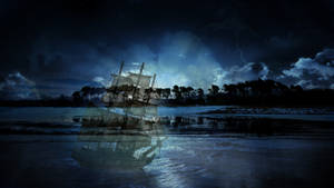 Illuminated Sailing Ghost Ship Wallpaper