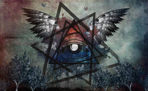 Illuminati Eye With Wings Abstract Wallpaper