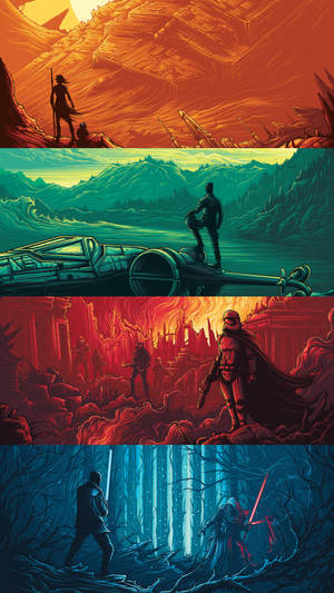 Illustrated Scenes In Star Wars Cell Phone Wallpaper