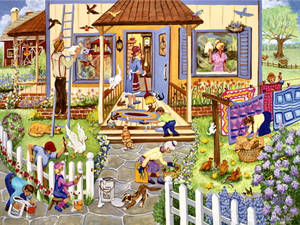 Illustration Of People House Cleaning Wallpaper