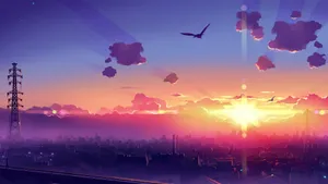 Immerse Yourself In An Anime-inspired Vibrant Utopian Landscape. Wallpaper