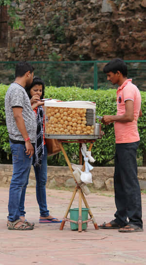 Indian Street Food - Pani Puri Vendor Wallpaper