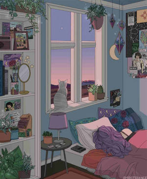 Indie Kid Aesthetic Cute Cat Bedroom Wallpaper