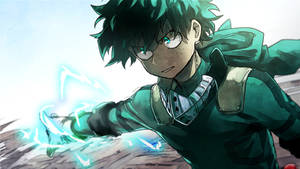 Intense Illustration Of Villain Deku Harnessing Green Lightning Energy Wallpaper