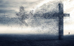 Intriguing Dark Screen With Black Cross Dispersion Wallpaper