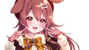 Inugami Korone Pointing Her Cheeks Wallpaper