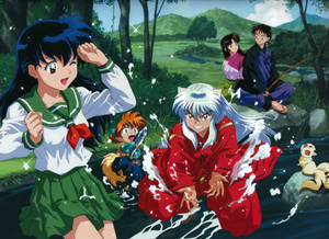 Inuyasha And Friends In River Wallpaper