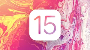 Ios 15 Logo Pink Marble Wallpaper