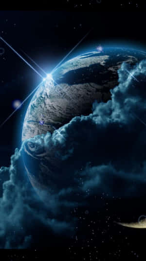 Iphone Earth Glint Wrapped In Clouds Wallpaper