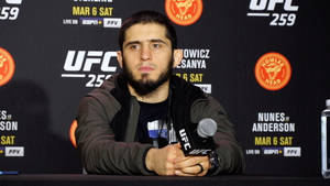 Islam Makhachev During A Press Con Wallpaper