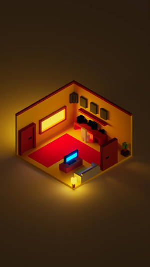 Isometric Yellow Room Mobile 3d Wallpaper