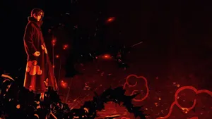 Itachi Aesthetic Standing Facing Right Side With Akatsuki Cloud Wallpaper