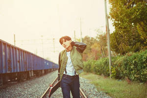 J-hope In A Railway Track Wallpaper