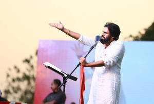 Janasena Party Kalyan Holding Mic Stand Wallpaper