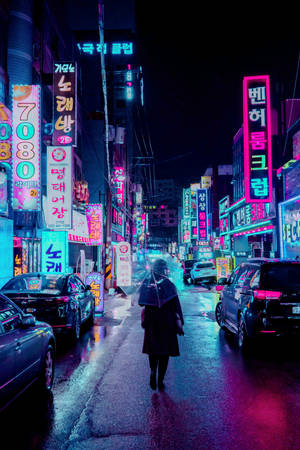 Japan Night Street Neon City Wallpaper