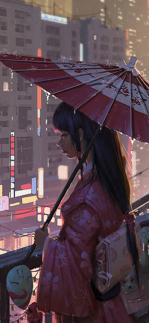 Japanese Aesthetic Iphone Girl On Balcony Wallpaper