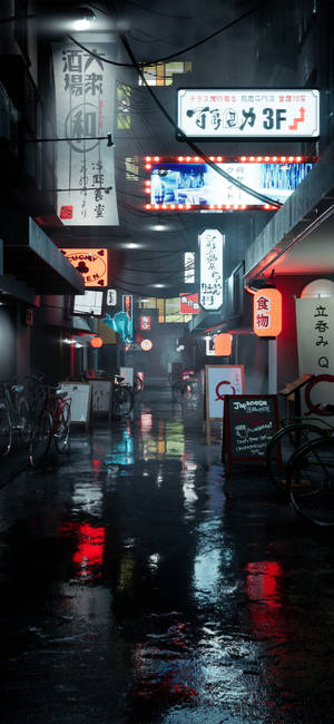 Japanese Aesthetic Iphone Wet Alleyway Wallpaper