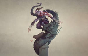 Japanese Dragon And Assassin Wallpaper
