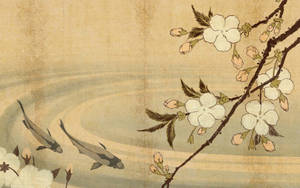 Japanese Flower And Koi Wallpaper