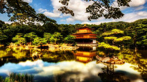 Japanese Temple On Pond Wallpaper