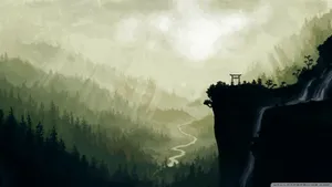 Japanese Waterfall Silhouette Wallpaper