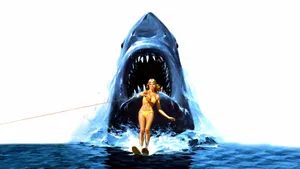 Jaws Shark And Skiing Girl Wallpaper