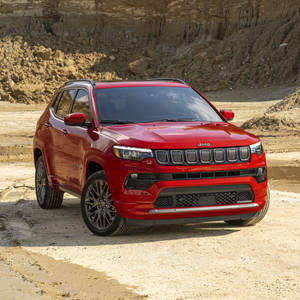 Jeep Compass Red Aesthetic At Desert Wallpaper