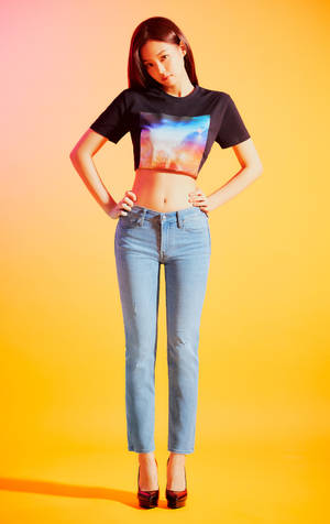 Jennie Kim Crop-top Shirt Denim Jeans Wallpaper