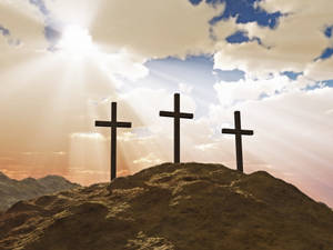 Jesus Cross On Rocky Hill Wallpaper