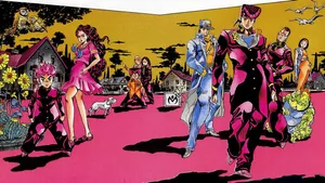 Jojo Bizarre Adventure Pink Yellow Village Wallpaper