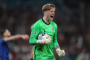 Jordan Pickford Yelling While Carrying Football Wallpaper