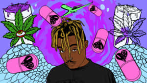 Juice Wrld Art Purple Aesthetic Drugs Wallpaper