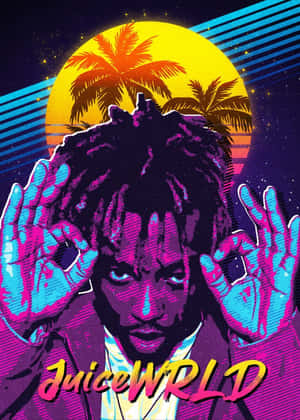 Juice Wrld Art Vaporwave Sun Palm Tree Wallpaper