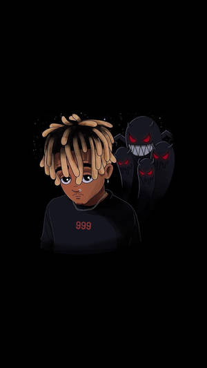 Juice Wrld Cartoon Features Depressing Face Wallpaper