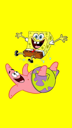 Jumping Cute Spongebob And Patrick Wallpaper