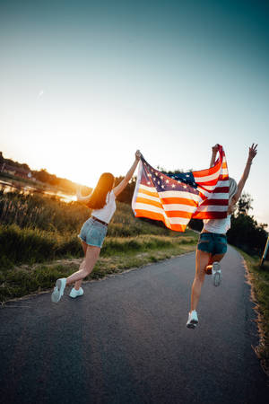 Jumping Women Usa Flag Iphone Wallpaper