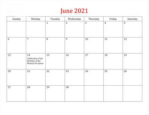 June 2021 Calendar 1320 X 1020 Wallpaper