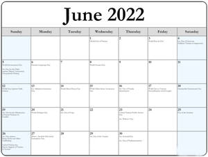June 2021 Calendar With Holidays And Events Wallpaper