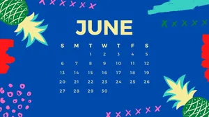 June Calendar With Pineapples And Colorful Designs Wallpaper