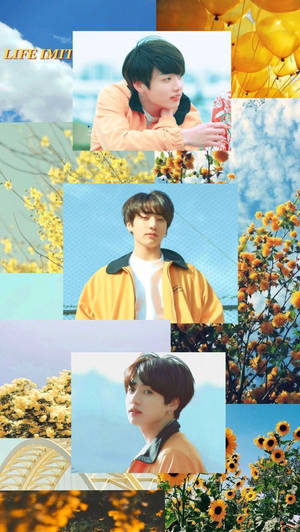 Jungkook Aesthetic Floral Collage Wallpaper