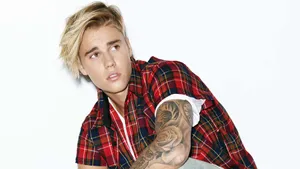 Justin Bieber In Red Flannel Wallpaper