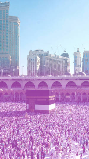 Kaaba With Purple Blue Light Wallpaper