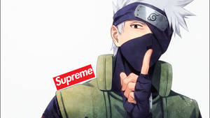 Kakashi Hatake Supreme Logo On White Background Wallpaper