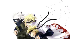 Kakashi Laughing With Minato Namikaze And Naruto Wallpaper
