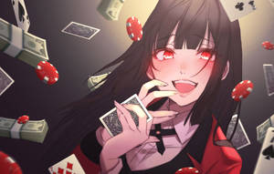 Kakegurui Yumeko Jabami With Cash And Cards Wallpaper